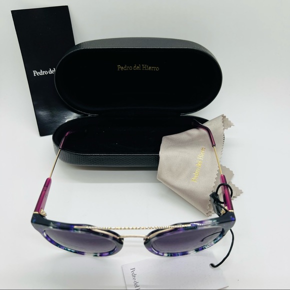 NWT Pedro del Hierro Round Sunglasses w/ Case and Dust Cloth. Purple and Gold. - Picture 2 of 10